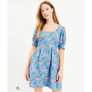 LOFT Blue Floral Mini Dress with Pink & Green Print